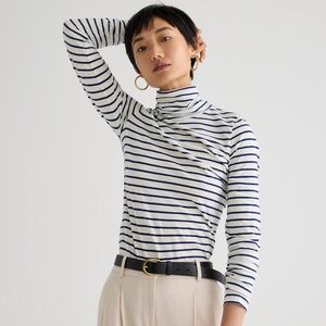 LOFT Charcoal Gray and White Striped Long Sleeve Top turtleneck
